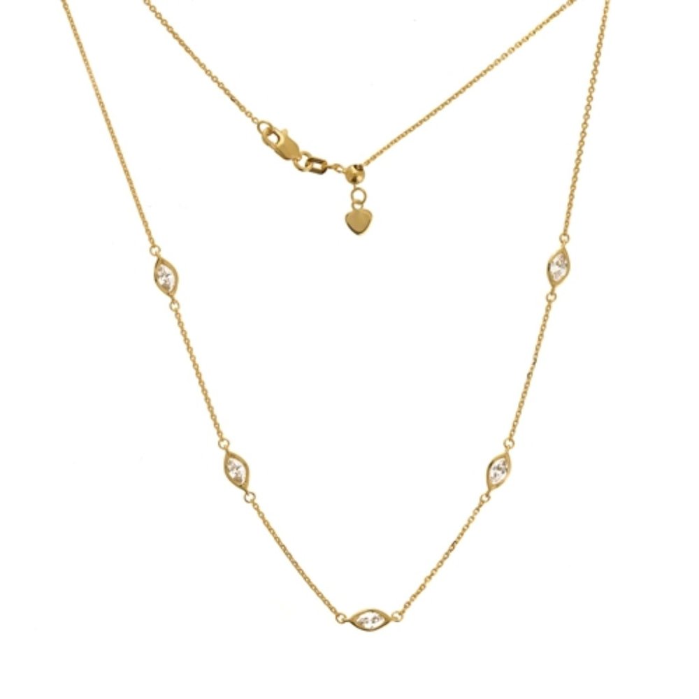 14K Gold Marquise CZ Station Choker Neckle